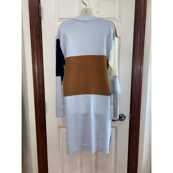 New Colorblock Long Cardigan With Fringe & Star Detail Button Closure Sunshine & - Picture 12 of 12